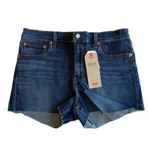 NWT Levi’s High Rise Shorts Raw Hem Dark Wash Women's Size 32 or 14 Boho Classic